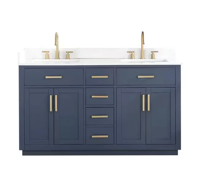 Gavino 60 in. W x 22 in. D x 34 in. H Bath Vanity in Royal Blue with Grain White Composite Stone Top