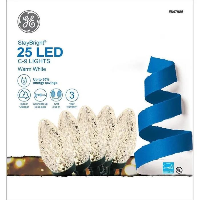 GE StayBright 25-Count 12-ft Warm White LED Plug-In Christmas String Lights