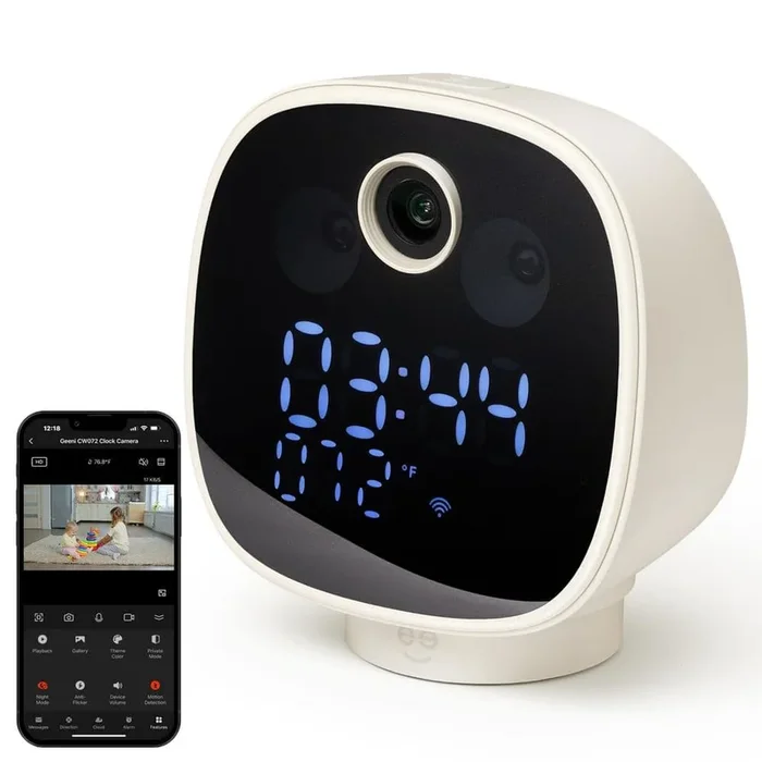 Geeni Serenity Smart Plug-In Clock Security Camera, Indoor 1080P Wi-Fi Monitor, 2-Way Audio, Night Light