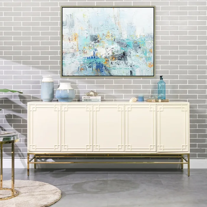 Gemini 79″ Sideboard Storage Buffet, White Lacquer Birchwood White Solid Wood Mdf Solid Wood Mdf