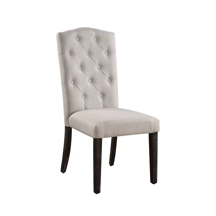 Gerardo Beige Linen & Weathered Espresso Dining Chair Set Of 2 Beige Linen