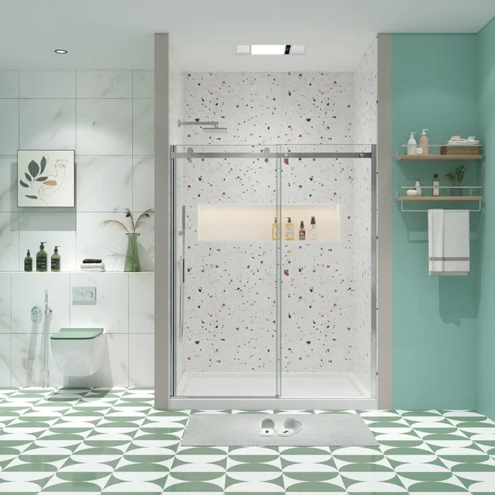 Glass Shower Door, Sliding Door, With 5 16″ Tempered Glass And Polished Chrome Finish 6074 Chrome Bathroom Aluminium Alloy