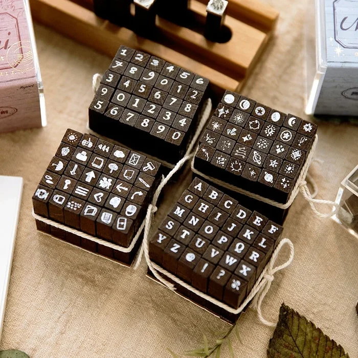Glitter Daily Series Mini Wooden Rubber Stamp Set