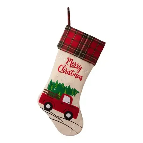 Glitzhome Multicolored Red Truck Christmas Stocking 1.1 in.