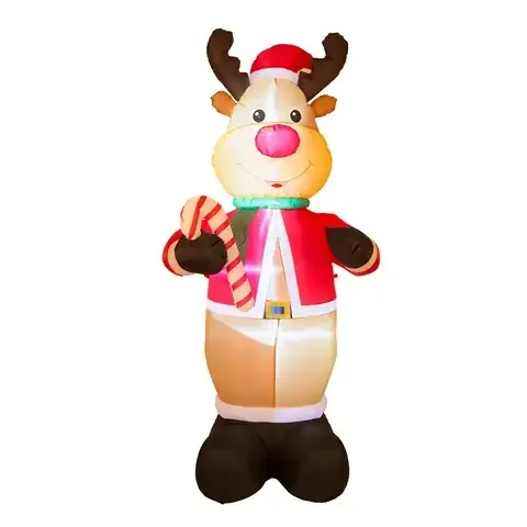 Glitzhome Reindeer Holding Candy Cane 94.49 in. Inflatable