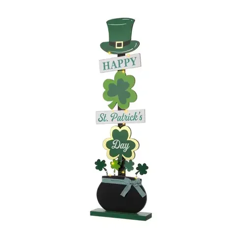 Glitzhome St. Patrick’s Day Shamrocks Porch Decor MDF Wood 1 pc
