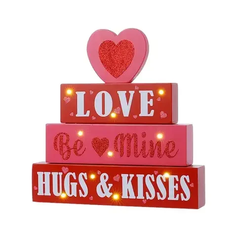 Glitzhome Valentine’s Block Table Sign MDF Wood/Plastic 1 pc