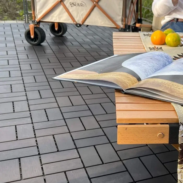 GOGEXX 12 in. W x12 in.L Outdoor Courtyard Pattern Square Plastic PVC Interlocking Flooring Deck Tiles(Pack of 44 Tiles)in Gray