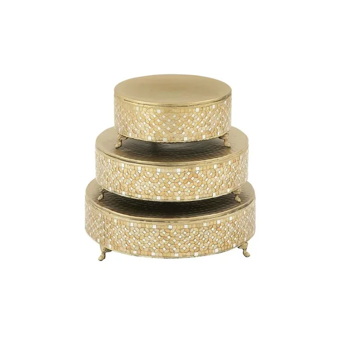 Gold Iron and Glass Mosaic Round Cake Stand (Set of 3)