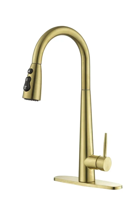 Gold Kitchen Faucets with Pull Down Sprayer, Kitchen Sink Faucet with Pull Out Sprayer, Fingerprint Resistant, Single Hole Deck Mount, Single Handle Copper Kitchen Faucet