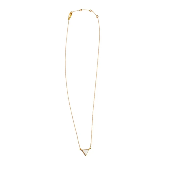 ***Gold Plated Mother of Pearl Triangle Necklace 16″ + 2″ extender