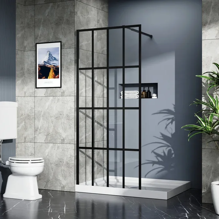 Goodyo 34″ X 72″ Shower Door Walk In Black Finish Black Glass