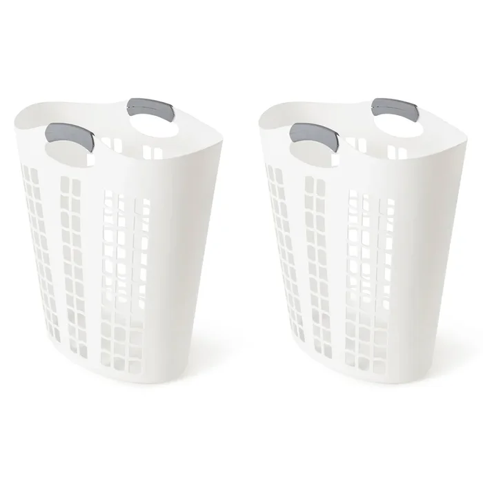 Gracious Living Easy Carry Flex 87 L Plastic Laundry Hamper, White (2 Pack)