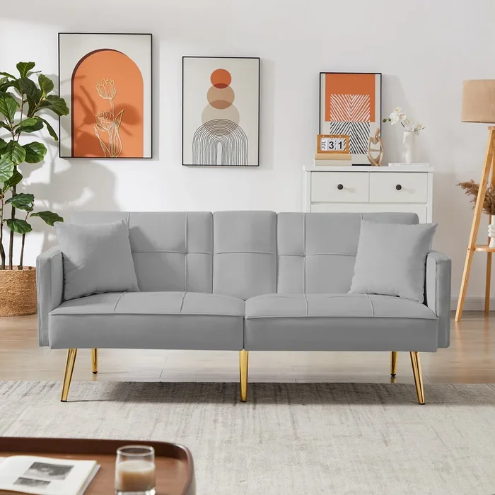 GREY VELVET SOFA BED