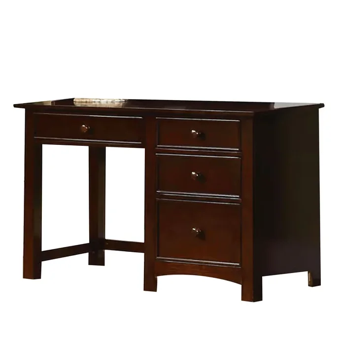 Gyla 48 Inch Modern Youth Desk, Solid Wood With Dark Espresso Brown Finish Brown Solid Wood