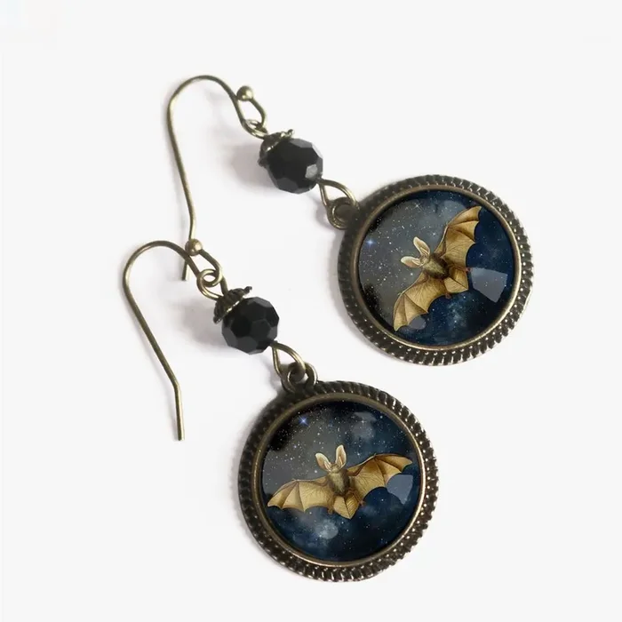 Halloween Bat Starry Night Sky Earrings for Pierced Ears