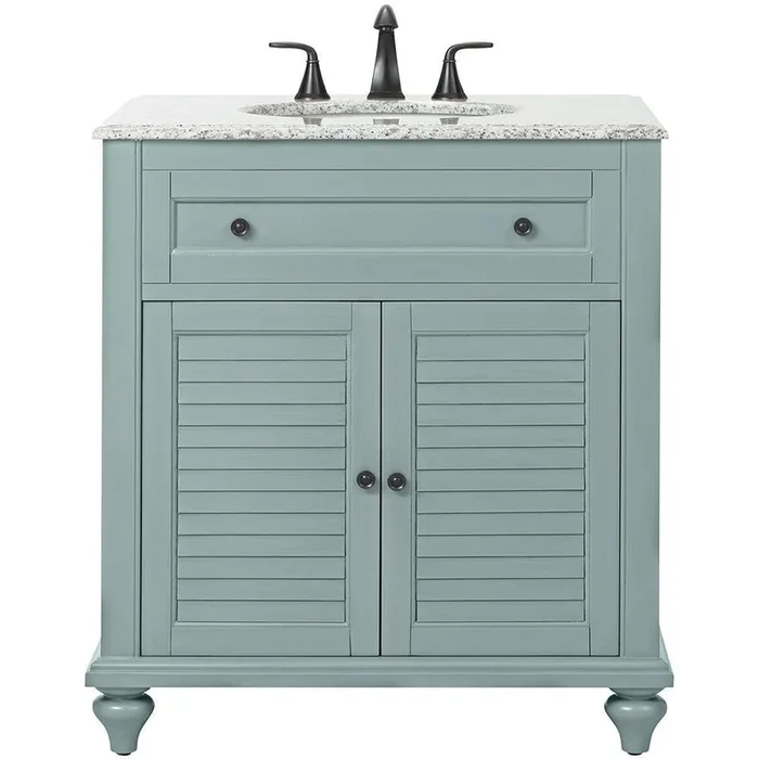 Hamilton Shutter 31 in. W x 22 in. D Bath Vanity in Sea Glass with Granite Vanity Top in Grey with White Sink