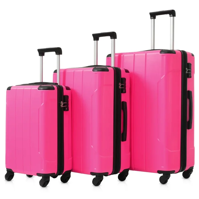 Hardshell Luggage Sets 3 Pcs Spinner Suitcase With Tsa Lock Lightweight 20”24”28” Rose Red Abs