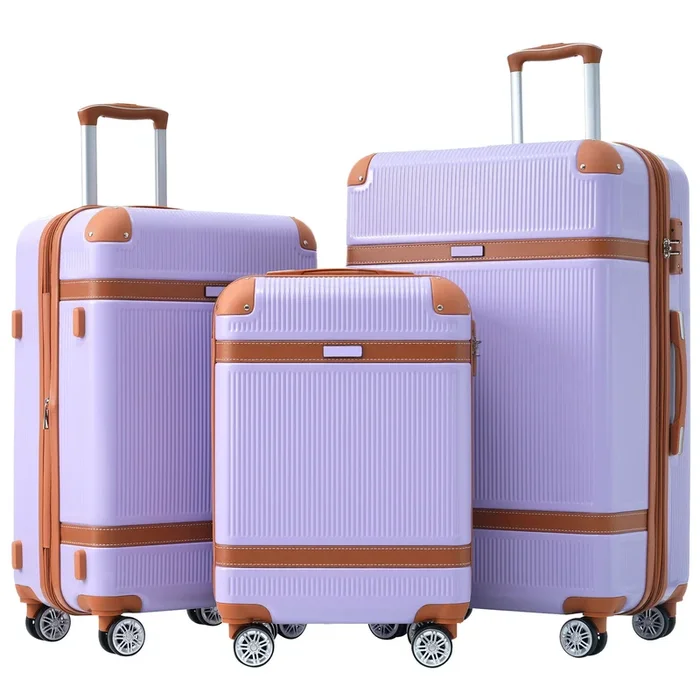 Hardshell Luggage Sets 3 Piece Double Spinner 8 Wheels Suitcase With Tsa Lock Lightweight 20”24”28” Lilac Abs