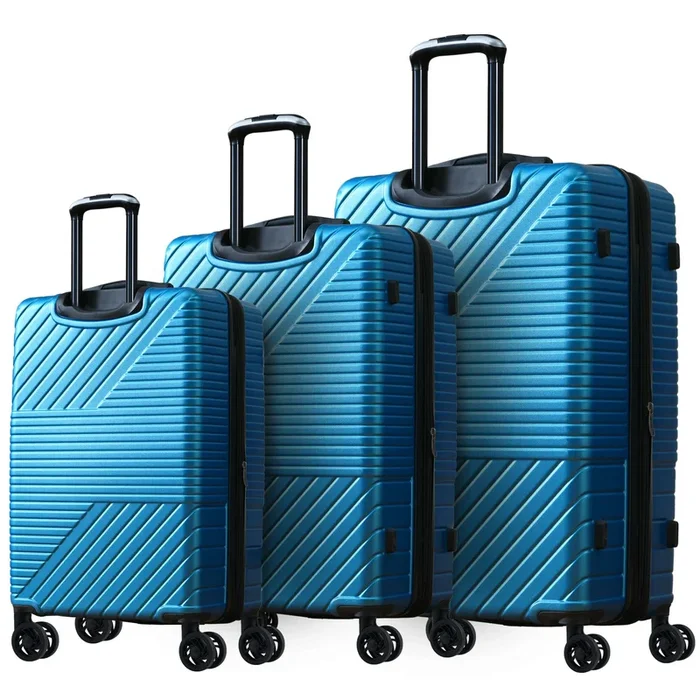 Hardshell Luggage Sets 3 Piece Double Spinner 8 Wheels Suitcase With Tsa Lock Lightweight 20”24”28” Blue Abs