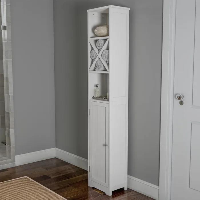 Hastings Home Linen Cabinets 13.5-in x 67-in x 9-in White with Silver Hardware Freestanding Linen Cabinet