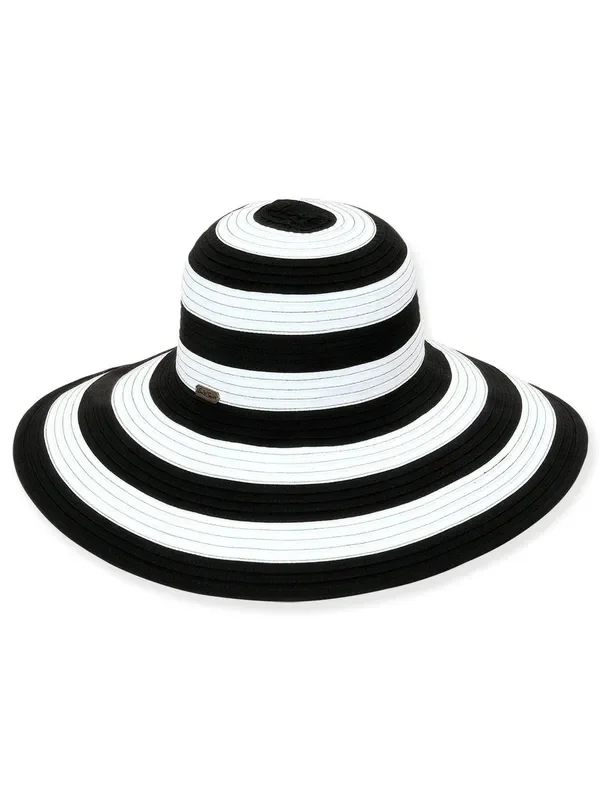 Hat – Black/White-Sewn Ribbon -Women’s-Hh1384a