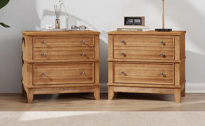 Hazel 3 Drawer Hazel 3 Drawer Side Table For Living Room, Hallway, Entryway, Set Of Two Old Sku:Bs315640Aad Natural Solid Wood