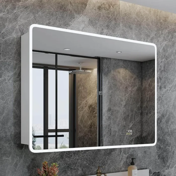 HBEZON Artemis 48 in. W x 36 in. H Medium Rectangular Aluminum Rounded Edge Dimmable Medicine Cabinet with Mirror
