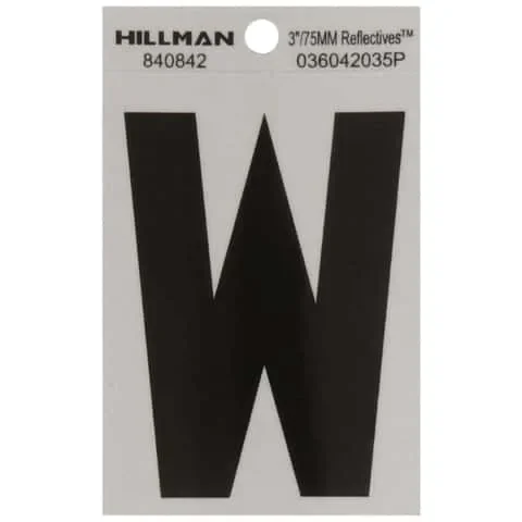 HILLMAN 3 in. Reflective Black Vinyl Self-Adhesive Letter W 1 pc