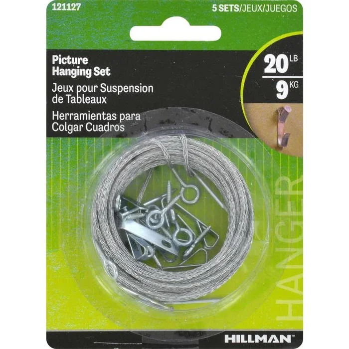Hillman AnchorWire Steel-Plated Conventional Picture Hanging Set 20 lb 5 pk