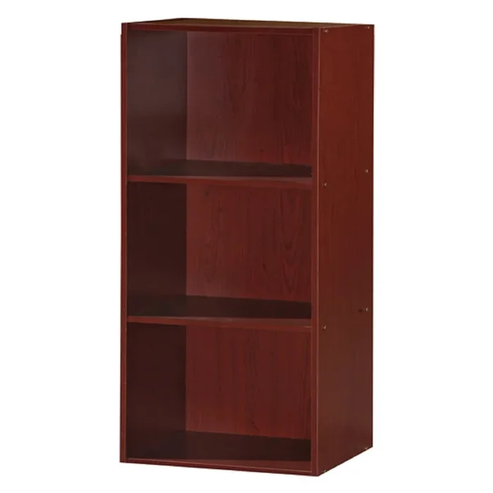 Hodedah 3 Shelf Home and Office Organization Storage Bookcase Cabinets, Mahogany