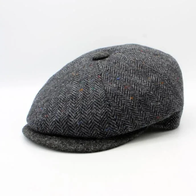 Hologramme Paris Garrison Newsboy Cap | Dark Gray Herringbone Wool | FunkyBrims