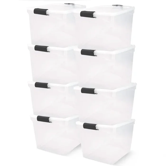 Homz Secure Latch Large Clear Stackable Storage Container Bin, 31 Quart (8 Pack)