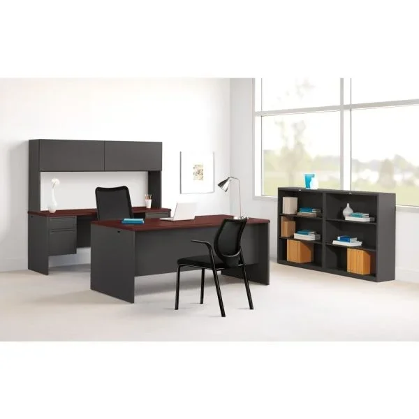HON 38000 72″W Kneespace Computer Desk Credenza, Mahogany/Charcoal
