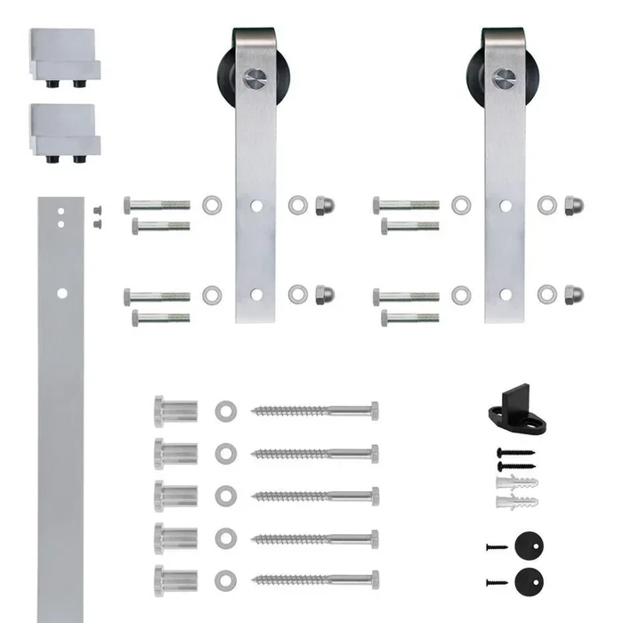 Hook Strap Satin Nickel Rolling Barn Door Hardware Kit with 2-3/4 in. Wheel