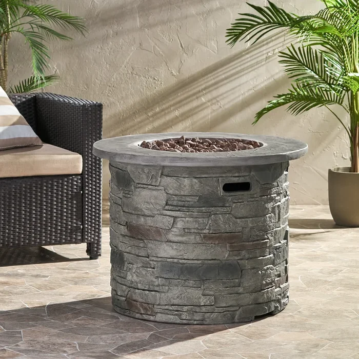 Hoonah 32” Stone Circular Mgo Fire Pit W Grey Top 40,000 Btu Stone Gray Magnesium Oxide