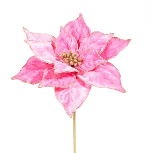Hot Pink Velvet Poinsettia Stem