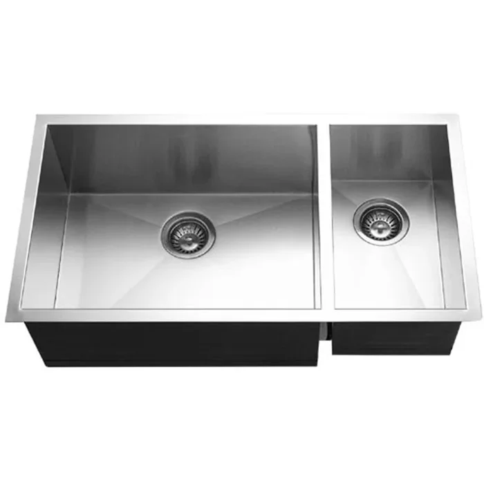 Houzer Contempo Series Undermount Stainless Steel 70/30 Double Bowl Kitchen Sink, Prep bowl Right