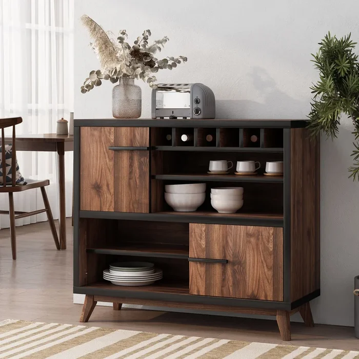 Hudson Wine Cabinet Walnut Black Rubber Wood