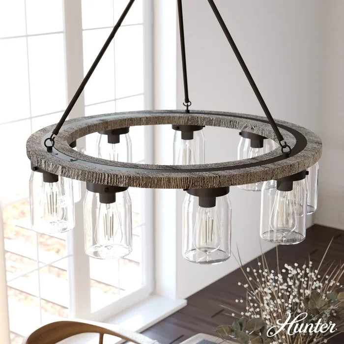 Hunter Devon Park 9-Light Matte Copper Farmhouse Led Crystal Chandelier