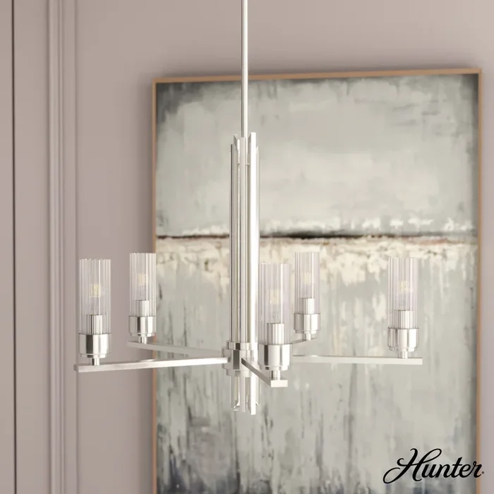 Hunter Gatz 5-Light Brushed Nickel Modern/Contemporary Led Chandelier