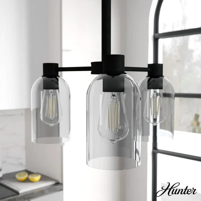 Hunter Lochemeade 3-Light Matte Black Modern/Contemporary Led Crystal Chandelier