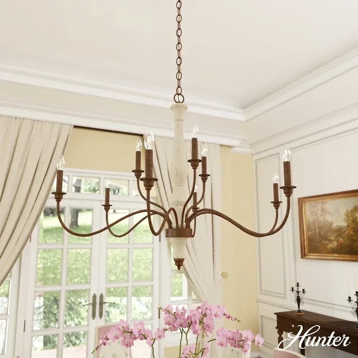 Hunter Teren 9-Light Matte White Traditional Led Bare Bulb Chandelier