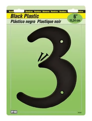 Hy-Ko 6 in. Black Plastic Screw-On Number 3 1 pc