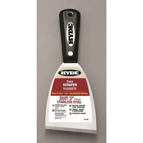 Hyde Black & Silver 3 in. W Stainless Steel Stiff Scraper