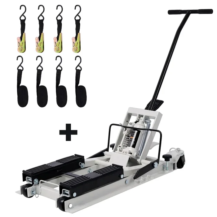Hydraulic Motorcycle Lift Jack, 1500 Lbs Capacity Atv Scissor Lift Jack, Portable Motorcycle Lift Table With 4 Wheels, Hydraulic Foot Operated Hoist Stand With 2Xtie Down Gray Gray Steel