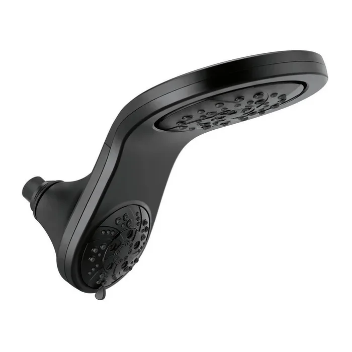 HydroRain Two-in-One 5-Spray 6 in. Double Wall Mount Fixed H2Okinetic Shower Head in Matte Black