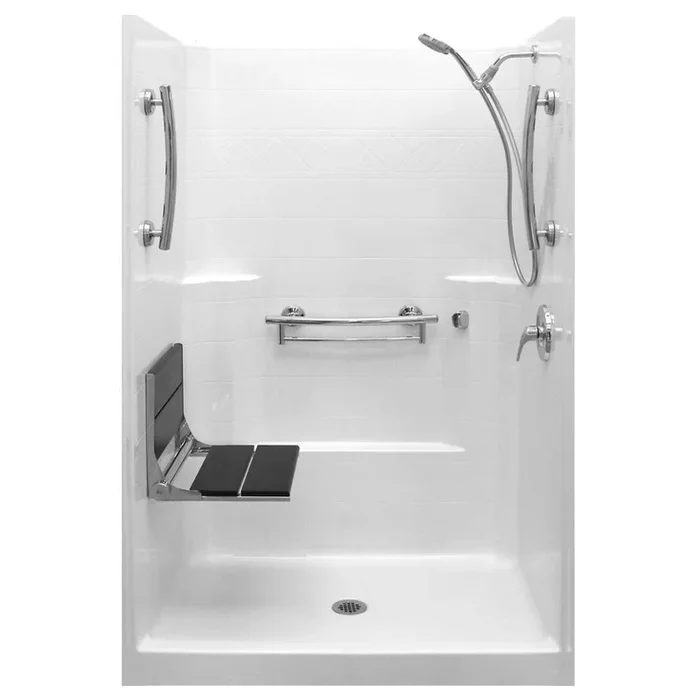 Imperial-SAFS 37 in. x 48 in. x 80 in. 1-Piece Low Threshold Shower Stall Package in White, RHS Shower Kit, Center Drain