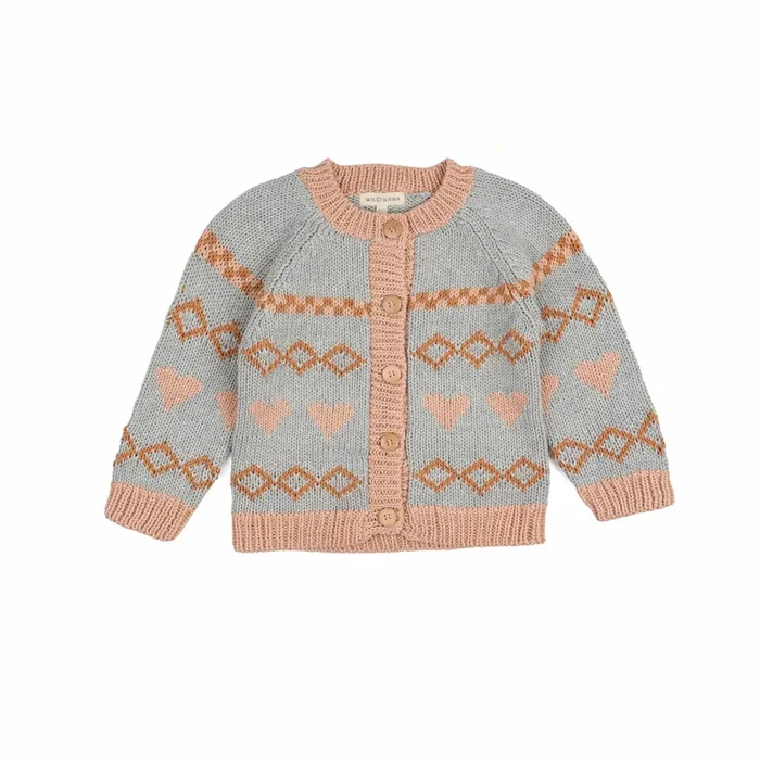 Intarsia Hearts Cardigan Dusty Blue