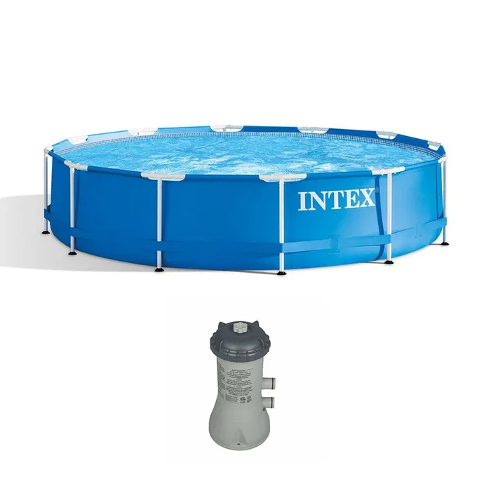 Intex 12 Foot x 30 Inch Above Ground Swimming Pool w/ Cartridge Filter ...